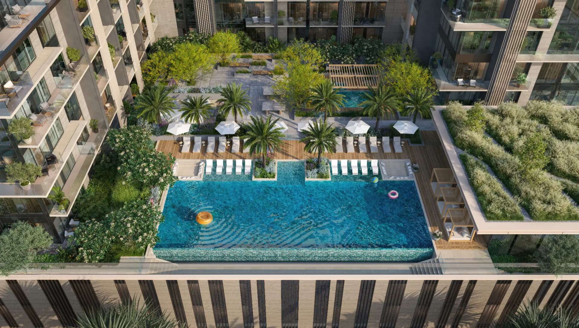 Resort style pool deck at Meydan Horizon, MBR City